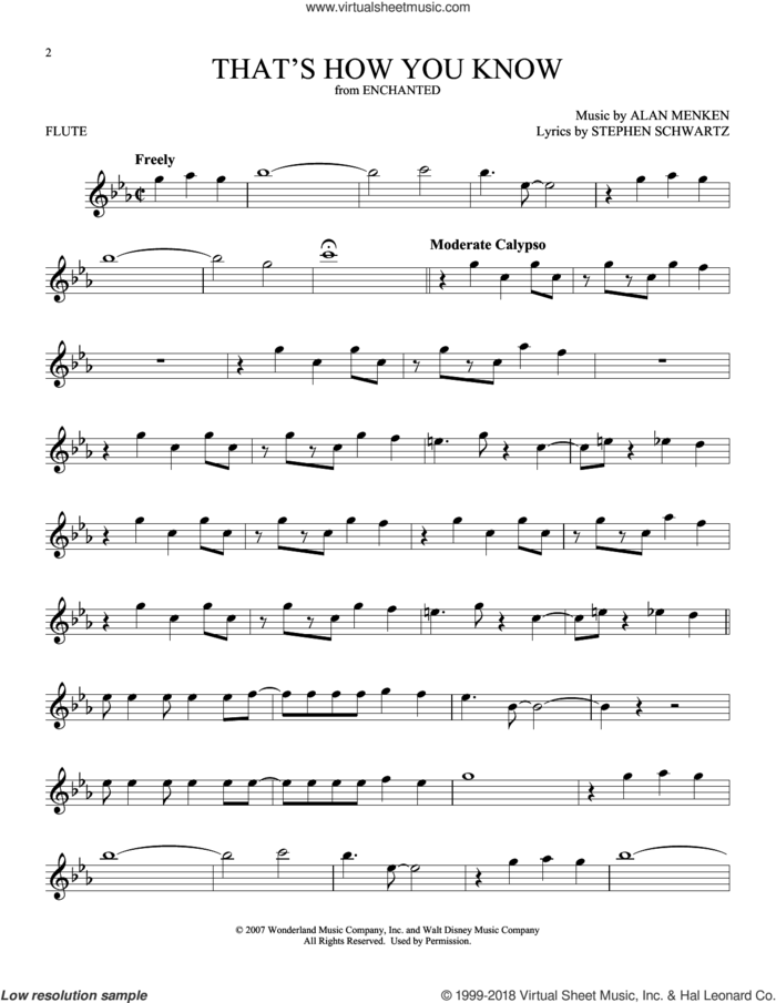 That's How You Know (from Enchanted) sheet music for flute solo by Alan Menken, Amy Adams and Stephen Schwartz, intermediate skill level