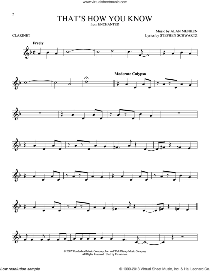 That's How You Know (from Enchanted) sheet music for clarinet solo by Alan Menken, Amy Adams and Stephen Schwartz, intermediate skill level