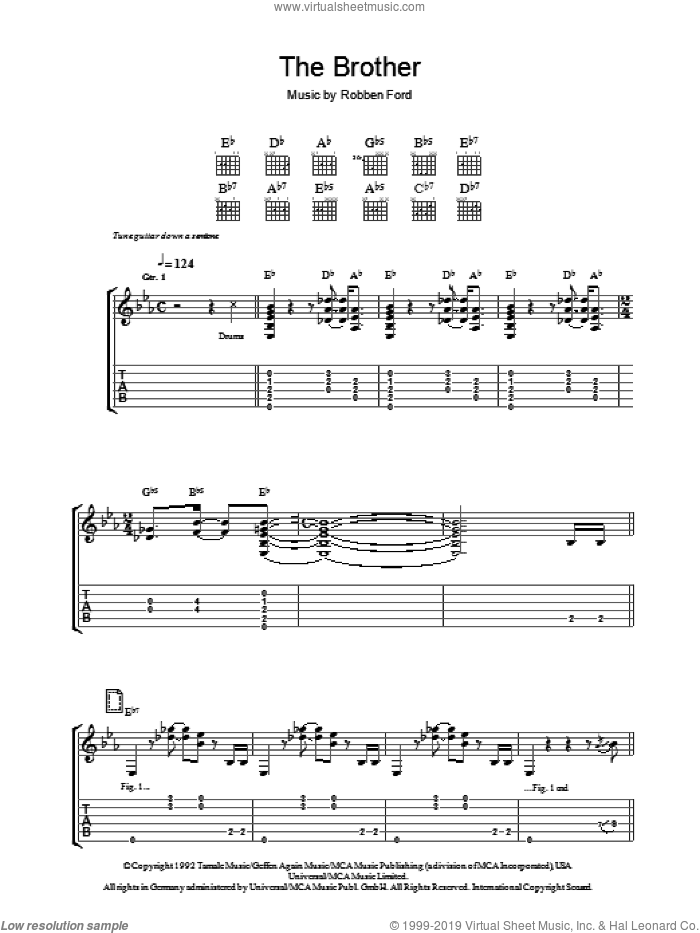 The Brother (For Jimmie And Stevie) sheet music for guitar (tablature) by Robben Ford, intermediate skill level