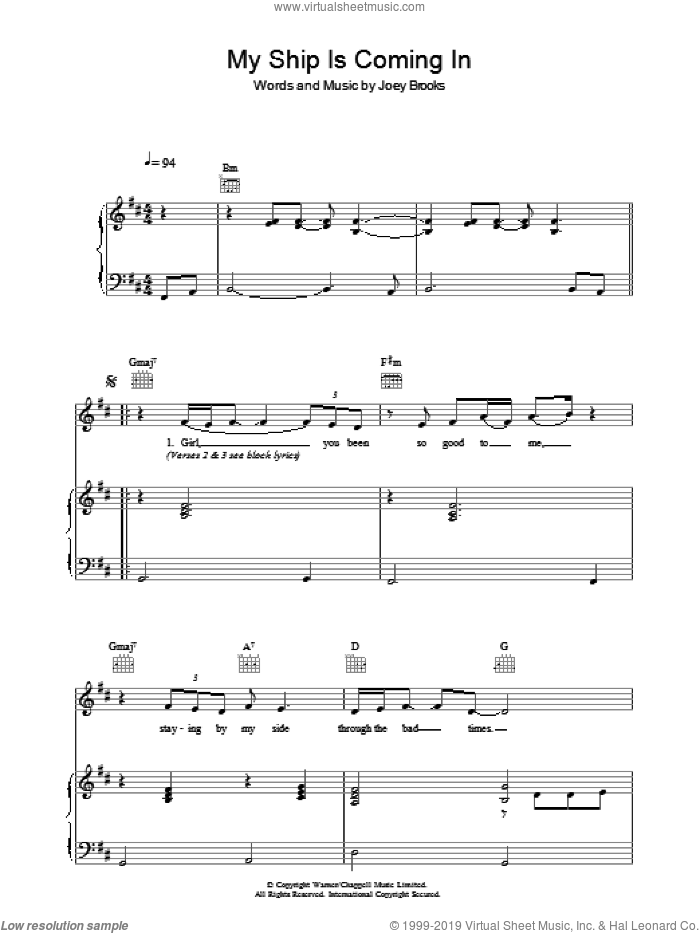 My Ship Is Comin' In sheet music for voice, piano or guitar by The Walker Brothers and Joseph Brooks, intermediate skill level