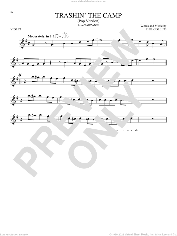 Trashin' The Camp (Pop Version) (from Tarzan) sheet music for violin solo by Phil Collins, intermediate skill level