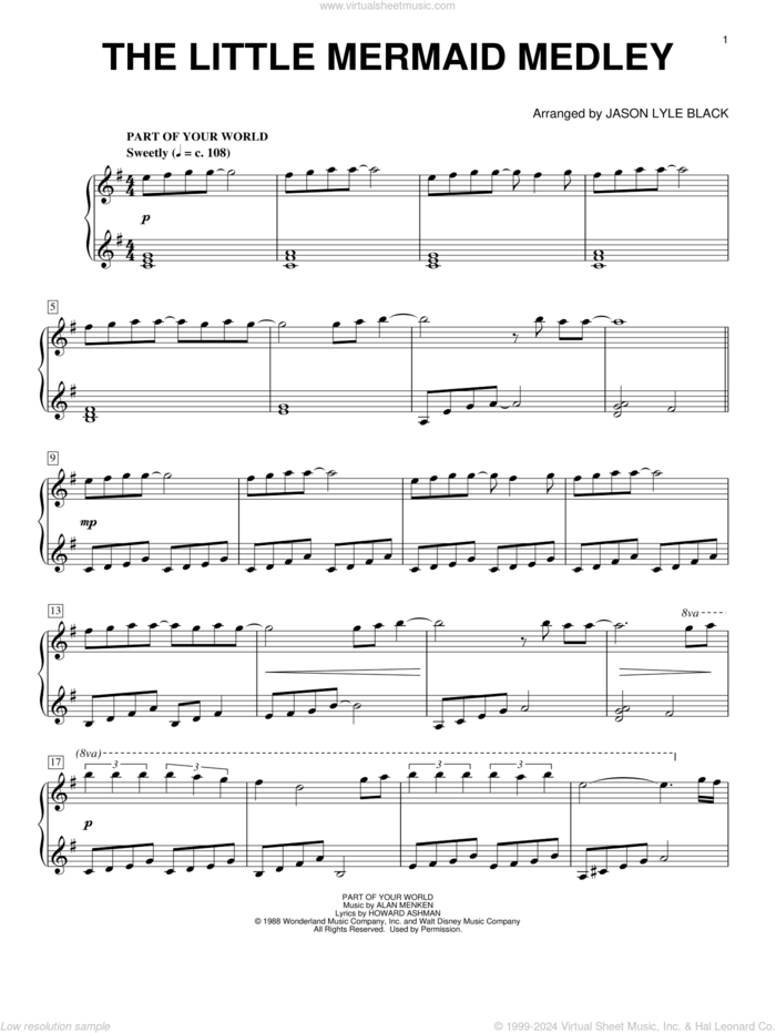 The Little Mermaid Medley (arr. Jason Lyle Black) sheet music for piano solo by Alan Menken, Jason Lyle Black, Alan Menken & Howard Ashman and Howard Ashman, intermediate skill level