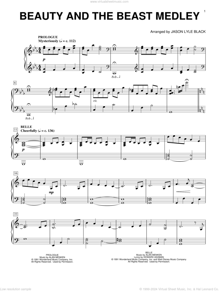 Beauty And The Beast Medley (arr. Jason Lyle Black) sheet music for piano solo by Alan Menken, Jason Lyle Black, Celine Dion & Peabo Bryson, Alan Menken & Howard Ashman and Howard Ashman, intermediate skill level