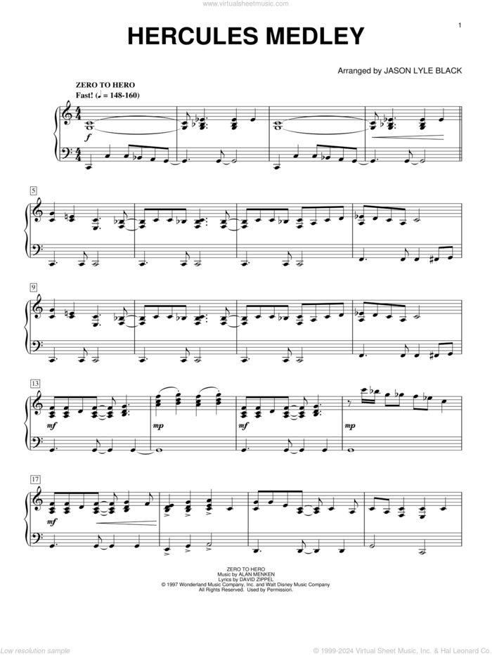 Hercules Medley (arr. Jason Lyle Black) sheet music for piano solo by Alan Menken, Jason Lyle Black, Alan Menken & David Zippel and David Zippel, intermediate skill level