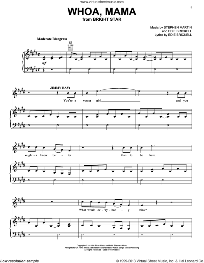 Whoa, Mama sheet music for voice, piano or guitar by Edie Brickell and Stephen Martin, intermediate skill level