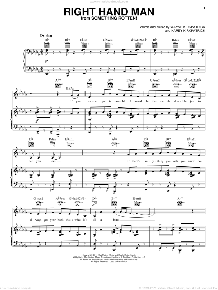 Right Hand Man sheet music for voice, piano or guitar by Wayne Kirkpatrick and Karey Kirkpatrick, intermediate skill level