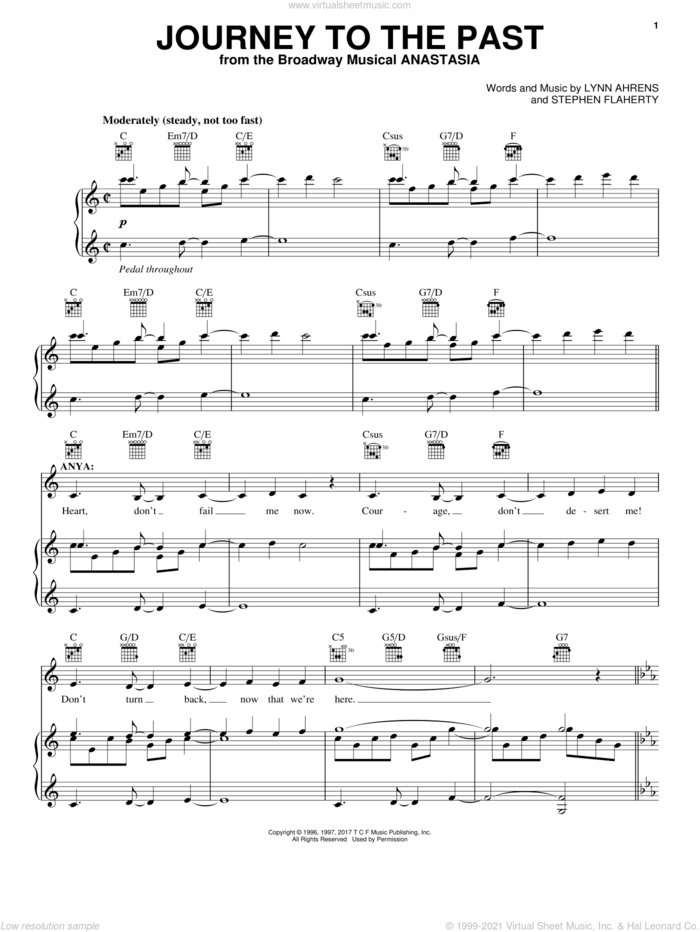 Journey To The Past sheet music for voice, piano or guitar by Stephen Flaherty and Lynn Ahrens, intermediate skill level