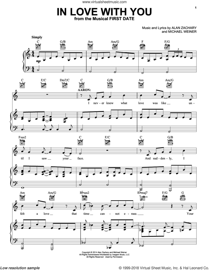 In Love With You sheet music for voice, piano or guitar by Alan Zachary and Michael Weiner, intermediate skill level