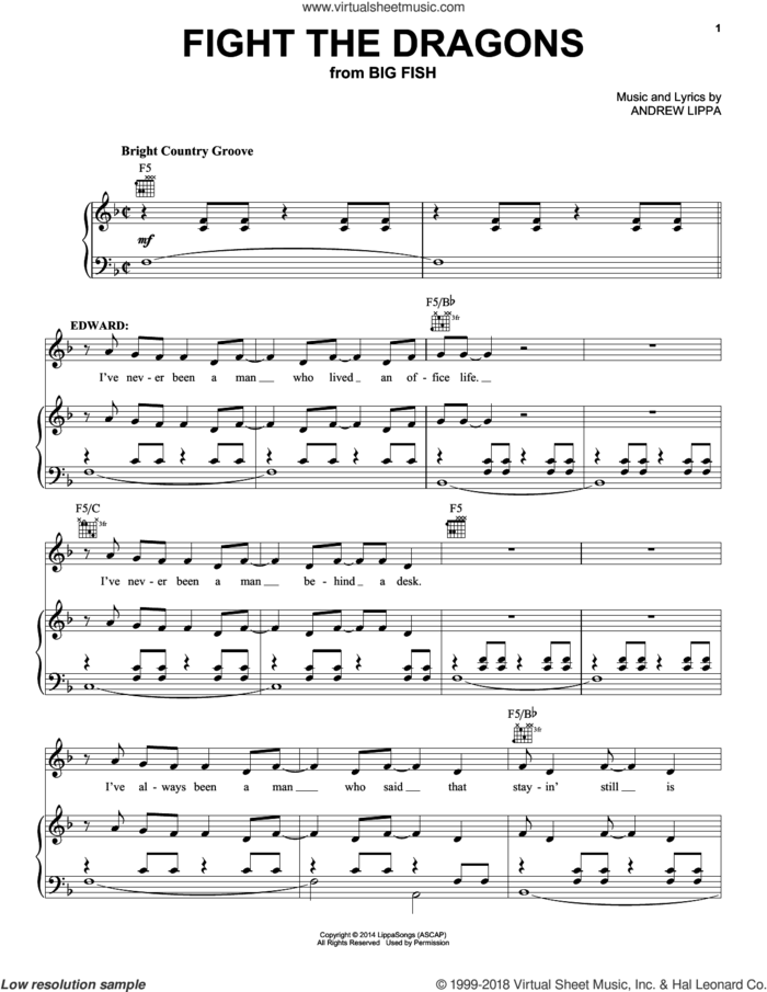 Fight The Dragons sheet music for voice, piano or guitar by Andrew Lippa, intermediate skill level