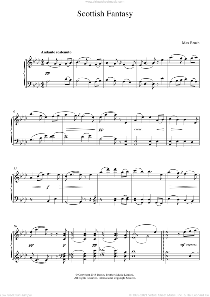 Scottish Fantasy, Op. 46 sheet music for piano solo by Max Bruch, classical score, intermediate skill level