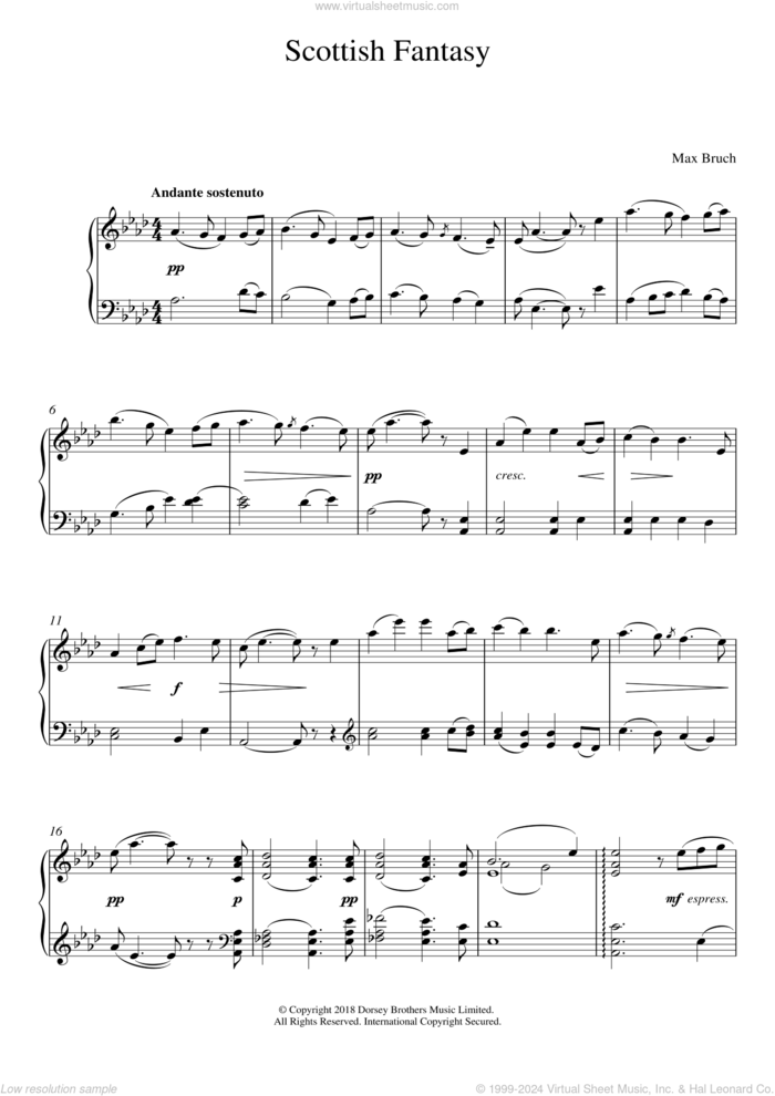 Scottish Fantasy, Op. 46 sheet music for piano solo by Max Bruch, classical score, intermediate skill level