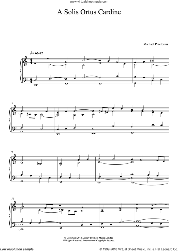 A Solis Ortus Cardine sheet music for piano solo by Michael Praetorius, intermediate skill level