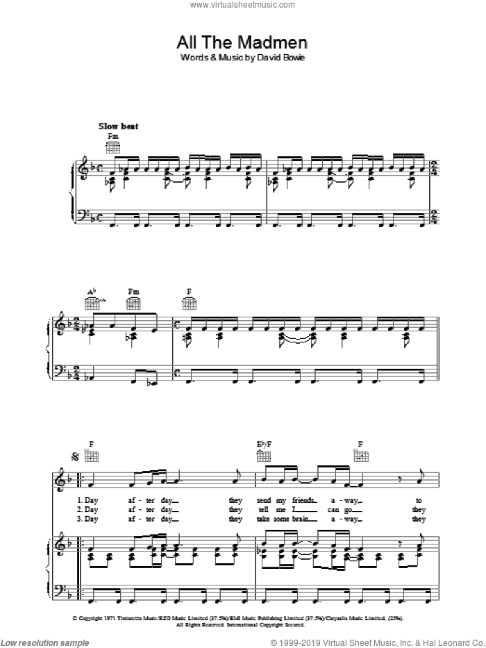 All The Madmen sheet music for voice, piano or guitar by David Bowie, intermediate skill level