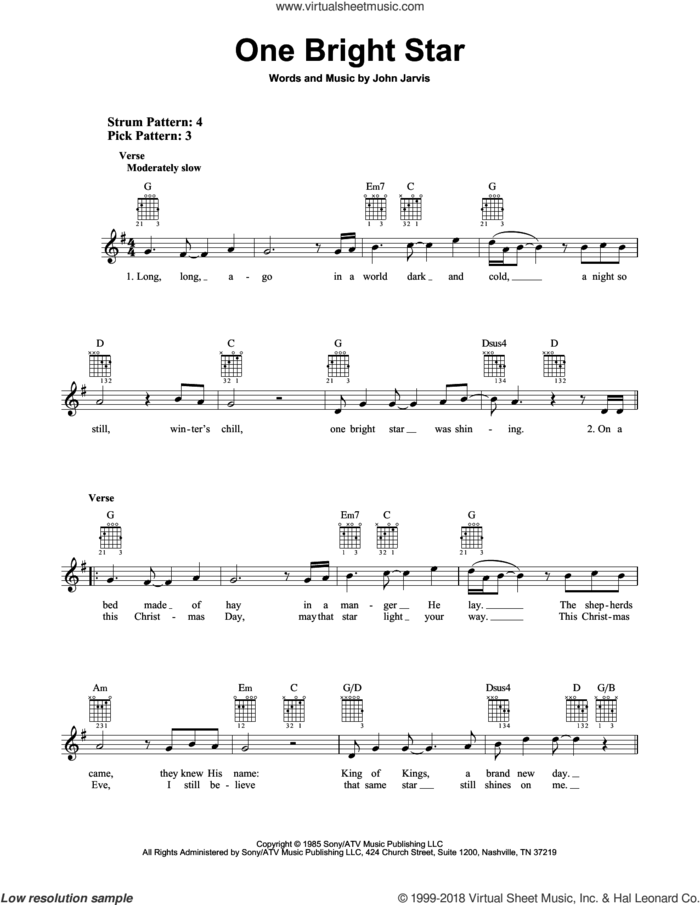 One Bright Star sheet music for guitar solo (chords) by John Jarvis, easy guitar (chords)