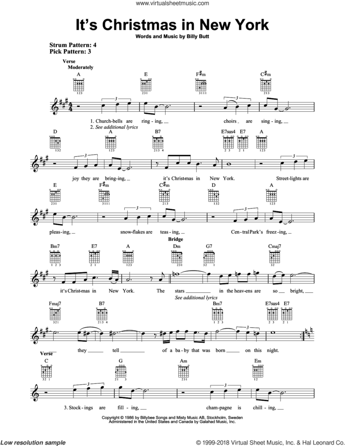 It's Christmas In New York sheet music for guitar solo (chords) by Billy Butt, easy guitar (chords)