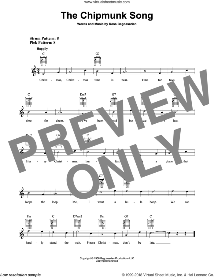 The Chipmunk Song sheet music for guitar solo (chords) by Ross Bagdasarian, Alvin And The Chipmunks and The Chipmunks, easy guitar (chords)