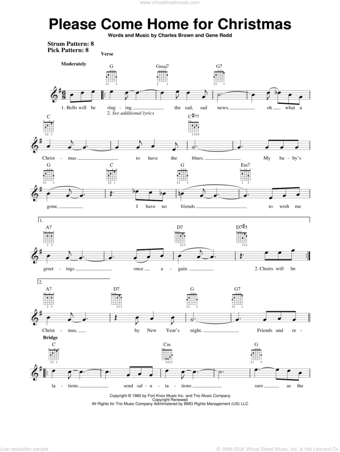 Please Come Home For Christmas sheet music for guitar solo (chords) by Charles Brown and Gene Redd, easy guitar (chords)