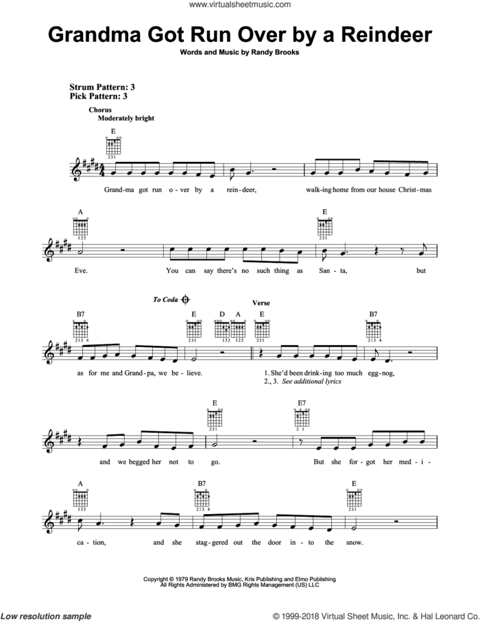 Grandma Got Run Over By A Reindeer sheet music for guitar solo (chords) by Randy Brooks, easy guitar (chords)