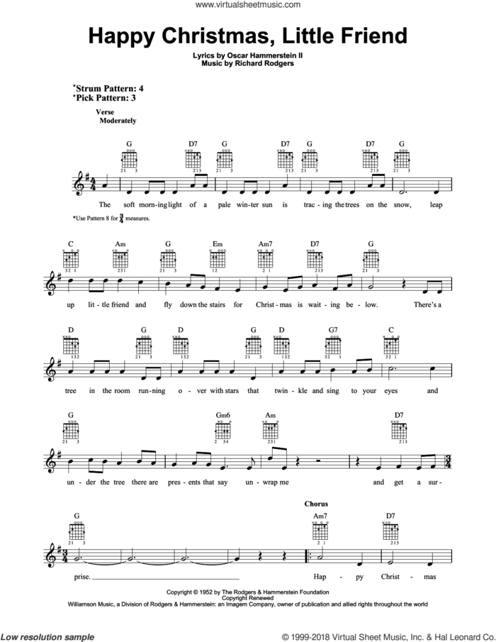 Happy Christmas, Little Friend sheet music for guitar solo (chords) by Rodgers & Hammerstein, Oscar II Hammerstein and Richard Rodgers, easy guitar (chords)