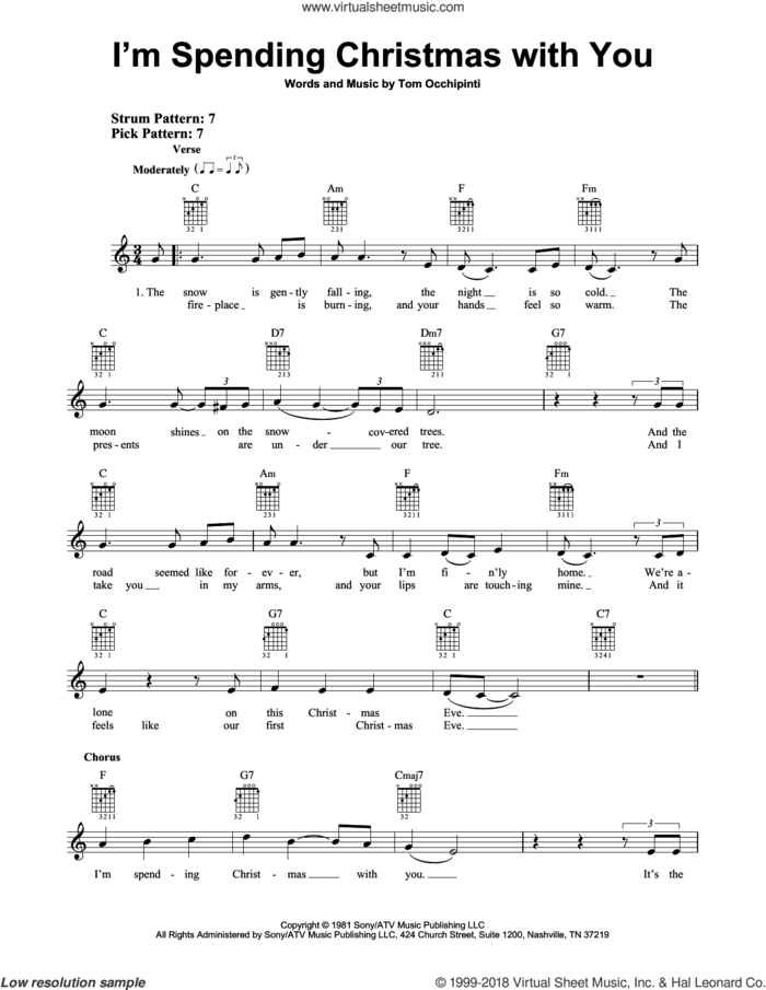 I'm Spending Christmas With You sheet music for guitar solo (chords) by Tom Occhipinti, easy guitar (chords)