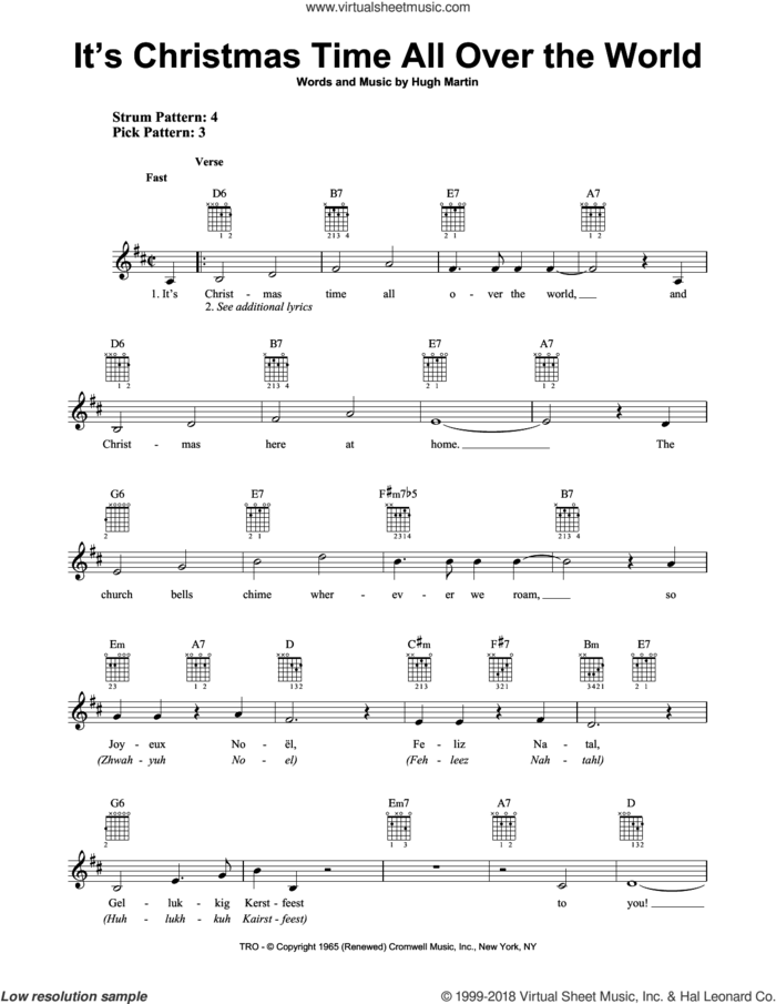 It's Christmas Time All Over The World sheet music for guitar solo (chords) by Hugh Martin, easy guitar (chords)