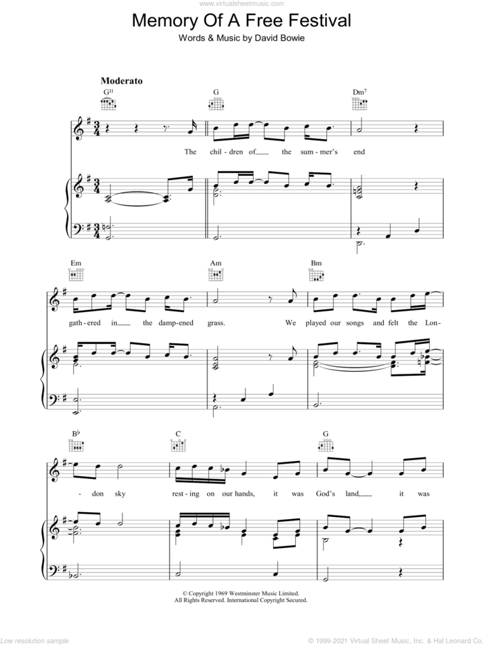 Memory Of A Free Festival sheet music for voice, piano or guitar by David Bowie, intermediate skill level