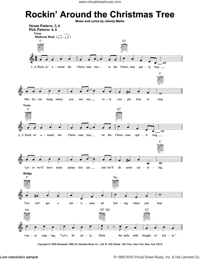 Rockin' Around The Christmas Tree sheet music for guitar solo (chords) by Johnny Marks, easy guitar (chords)