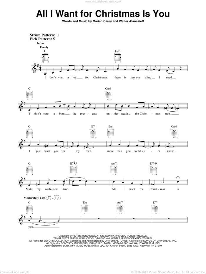 All I Want For Christmas Is You sheet music for guitar solo (chords) by Walter Afanasieff, easy guitar (chords)