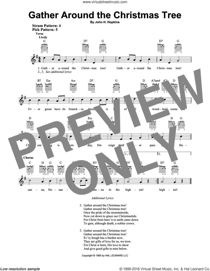 Gather Around The Christmas Tree sheet music for guitar solo (chords) by John H. Hopkins, easy guitar (chords)