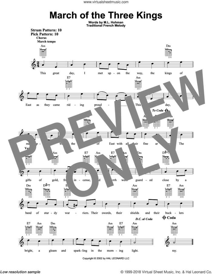 March Of The Three Kings sheet music for guitar solo (chords)  and M.L. Hohman, easy guitar (chords)