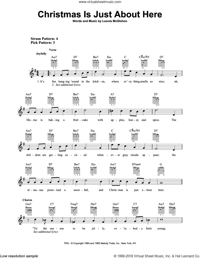 Christmas Is Just About Here sheet music for guitar solo (chords) by Loonis McGlohon, easy guitar (chords)