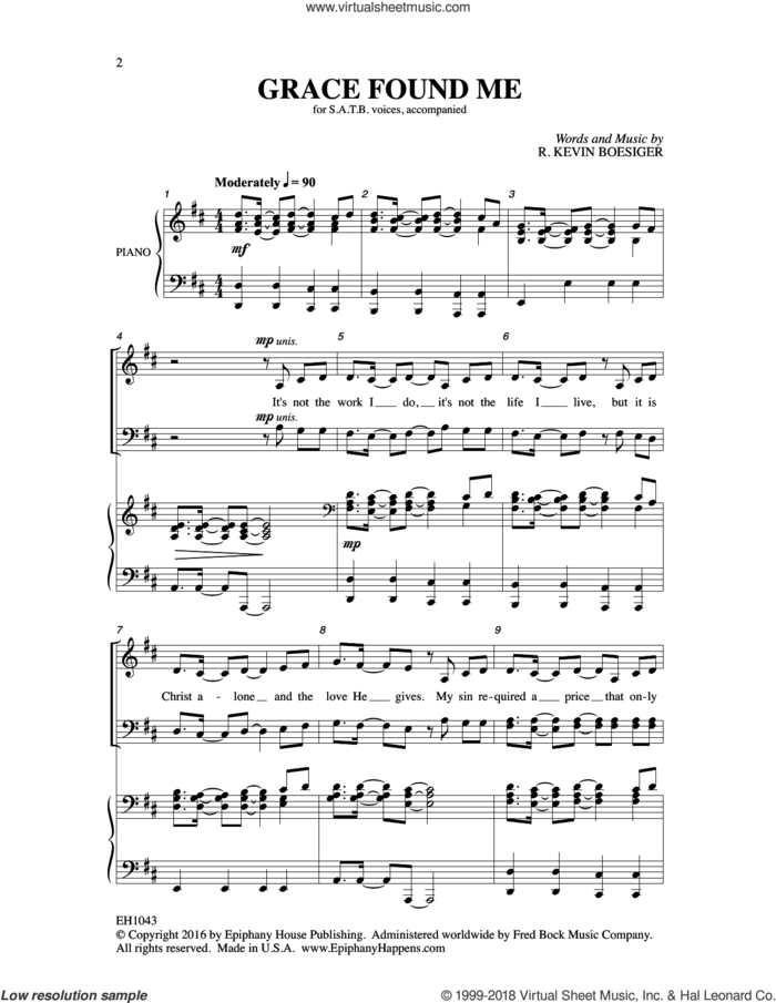 Grace Found Me sheet music for choir (SATB: soprano, alto, tenor, bass) by R. Kevin Boesiger, intermediate skill level