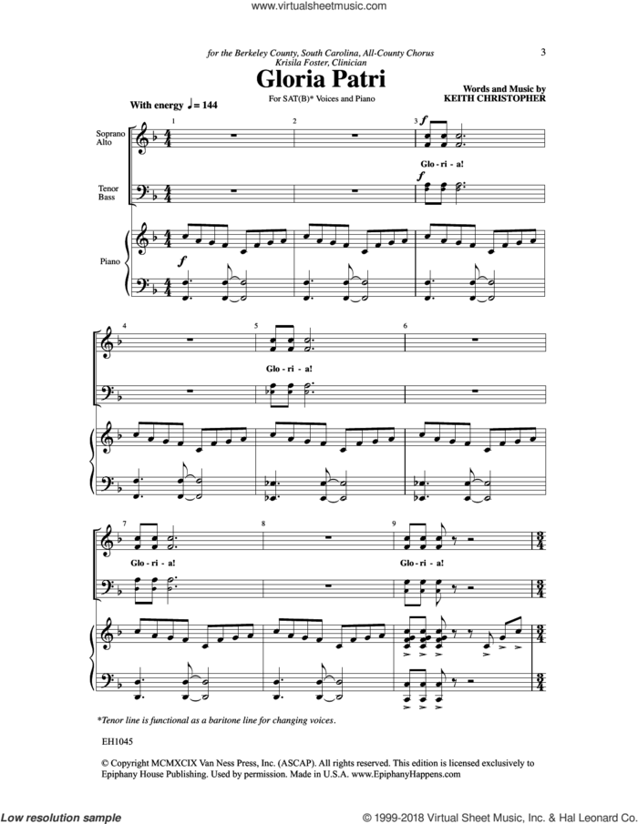 Gloria Patri sheet music for choir (SATB: soprano, alto, tenor, bass) by Keith Christopher, intermediate skill level