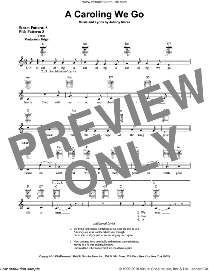 A Caroling We Go sheet music for guitar solo (chords) by Johnny Marks, easy guitar (chords)