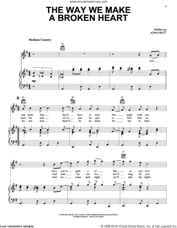 The Way We Make A Broken Heart sheet music for voice, piano or guitar by John Hiatt and Rosanne Cash, intermediate skill level