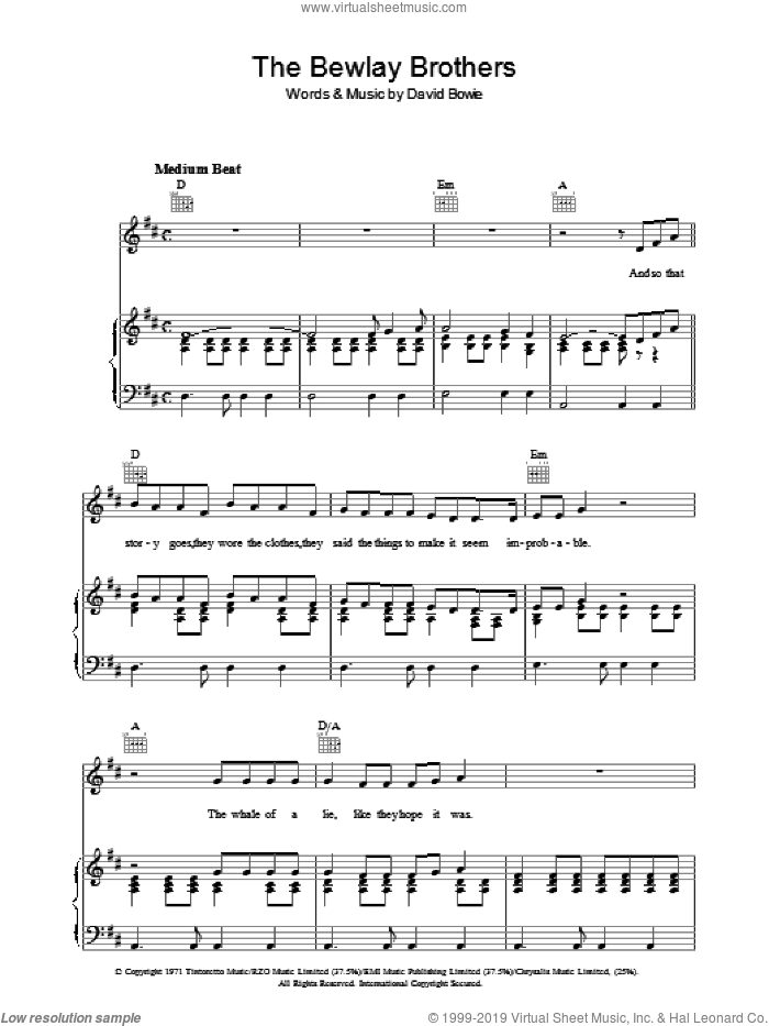 The Bewlay Brothers sheet music for voice, piano or guitar by David Bowie, intermediate skill level
