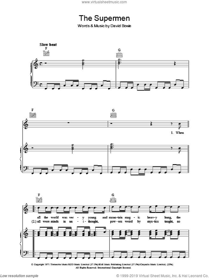 The Supermen sheet music for voice, piano or guitar by David Bowie, intermediate skill level