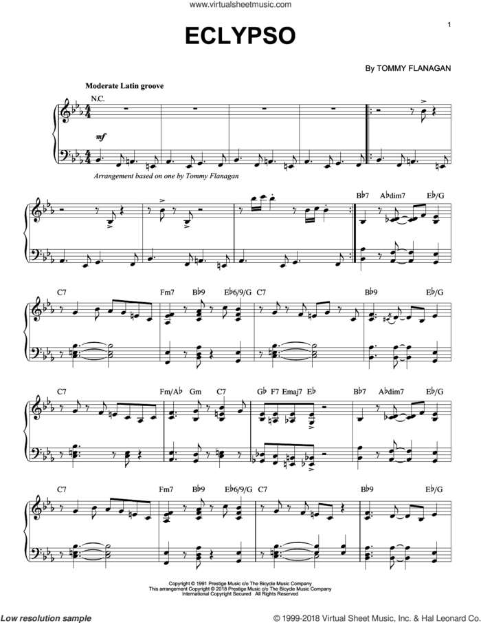 Eclypso sheet music for piano solo by Tommy Flanagan, intermediate skill level