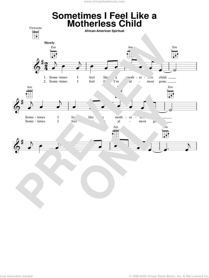 Sometimes I Feel Like A Motherless Child (from The Daily Ukulele) sheet music for ukulele, intermediate skill level