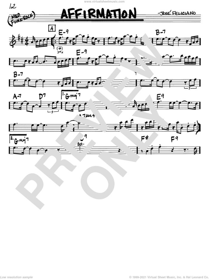 Affirmation sheet music for voice and other instruments (in C) by Jose Feliciano and George Benson, intermediate skill level