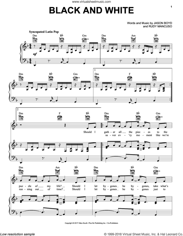 Black And White sheet music for voice, piano or guitar by Rudy Mancuso & Poo Bear, Jason Boyd and Rudy Mancuso, intermediate skill level