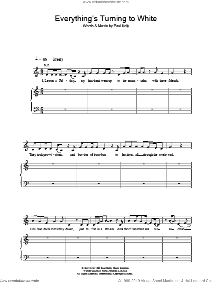 Everything's Turning To White sheet music for voice, piano or guitar by Paul Kelly, intermediate skill level