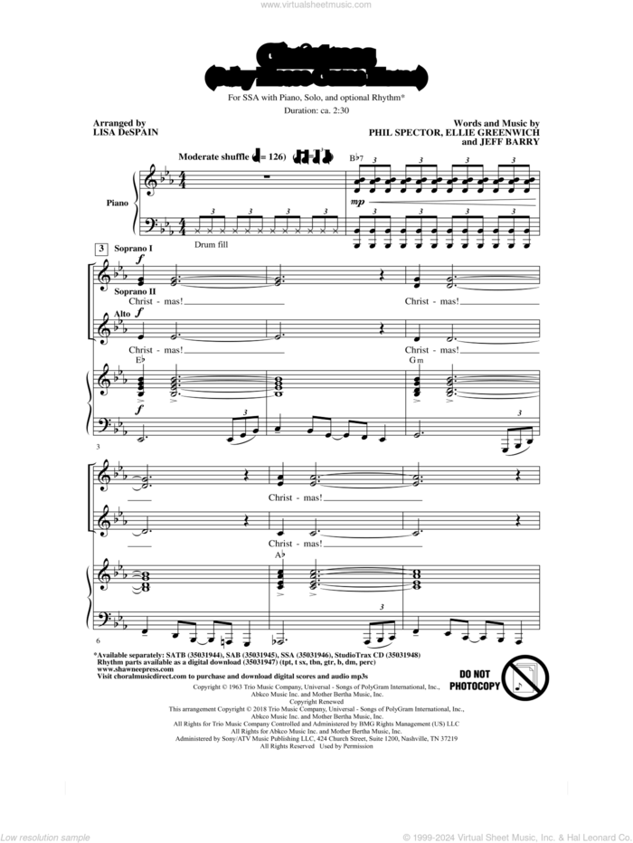 Christmas (Baby Please Come Home) sheet music for choir (SSA: soprano, alto) by Jeff Barry, Lisa DeSpain, Mariah Carey, Ellie Greenwich and Phil Spector, intermediate skill level