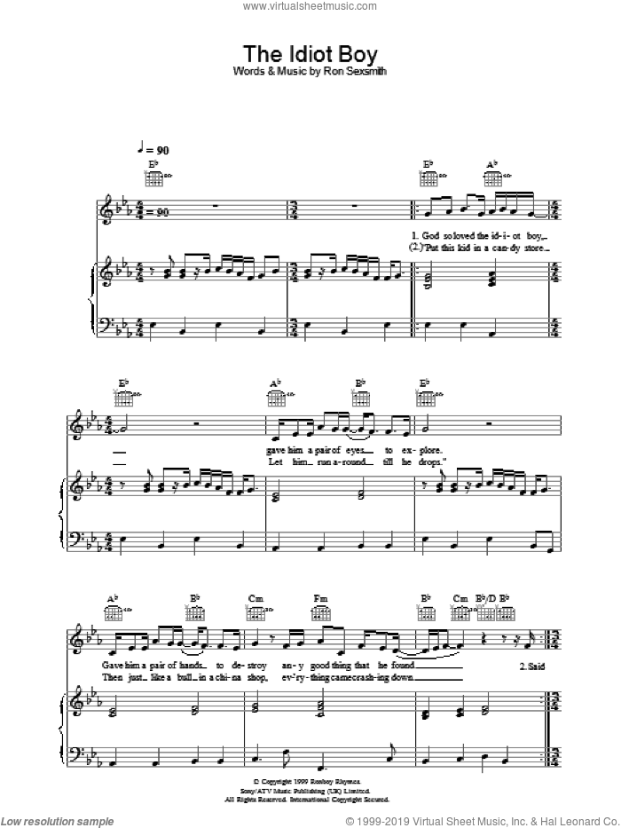 The Idiot Boy sheet music for voice, piano or guitar by Ron Sexsmith, intermediate skill level