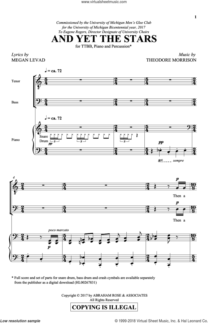 And Yet The Stars sheet music for choir (TTBB: tenor, bass) by Theodore Morrison and Megan Levad, intermediate skill level