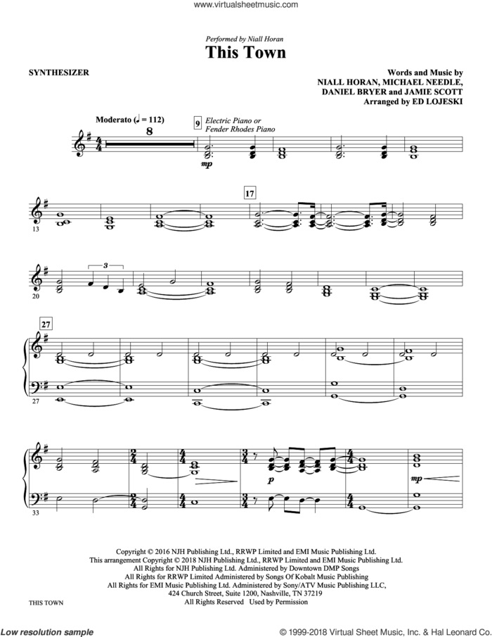 This Town (complete set of parts) sheet music for orchestra/band by Ed Lojeski, Daniel Bryer, Jamie Scott, Michael Needle and Niall Horan, intermediate skill level