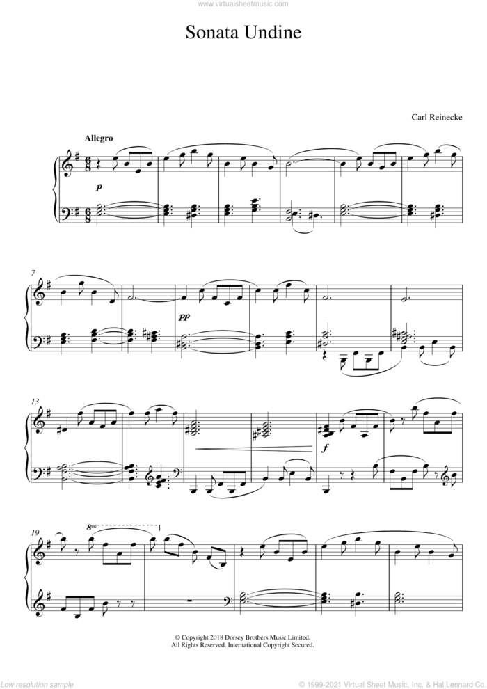 Sonata Undine Op. 167 sheet music for piano solo by Carl Reinecke, classical score, intermediate skill level