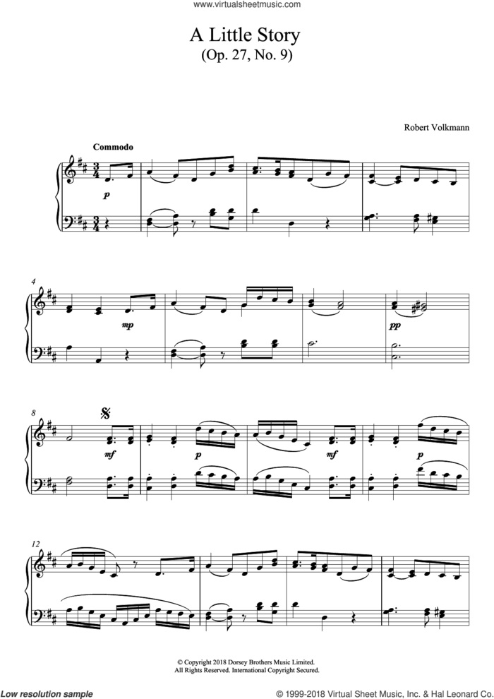 A Little Story Op. 27, No. 9 sheet music for piano solo by Robert Volkmann, classical score, intermediate skill level