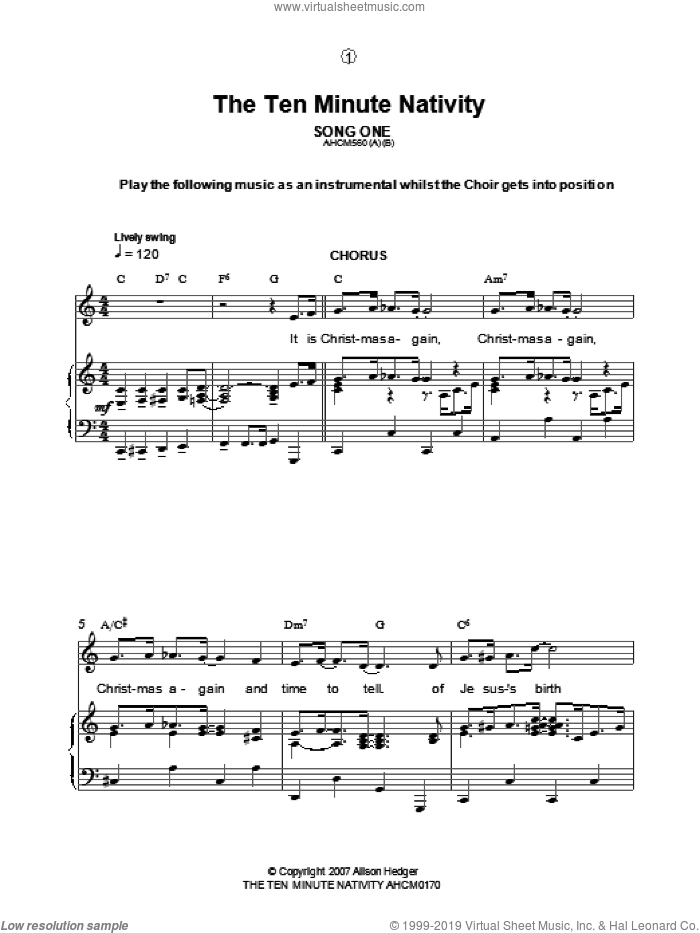 Song One / Instrumental Introduction (from The Ten Minute Nativity) sheet music for voice, piano or guitar by Alison Hedger, intermediate skill level