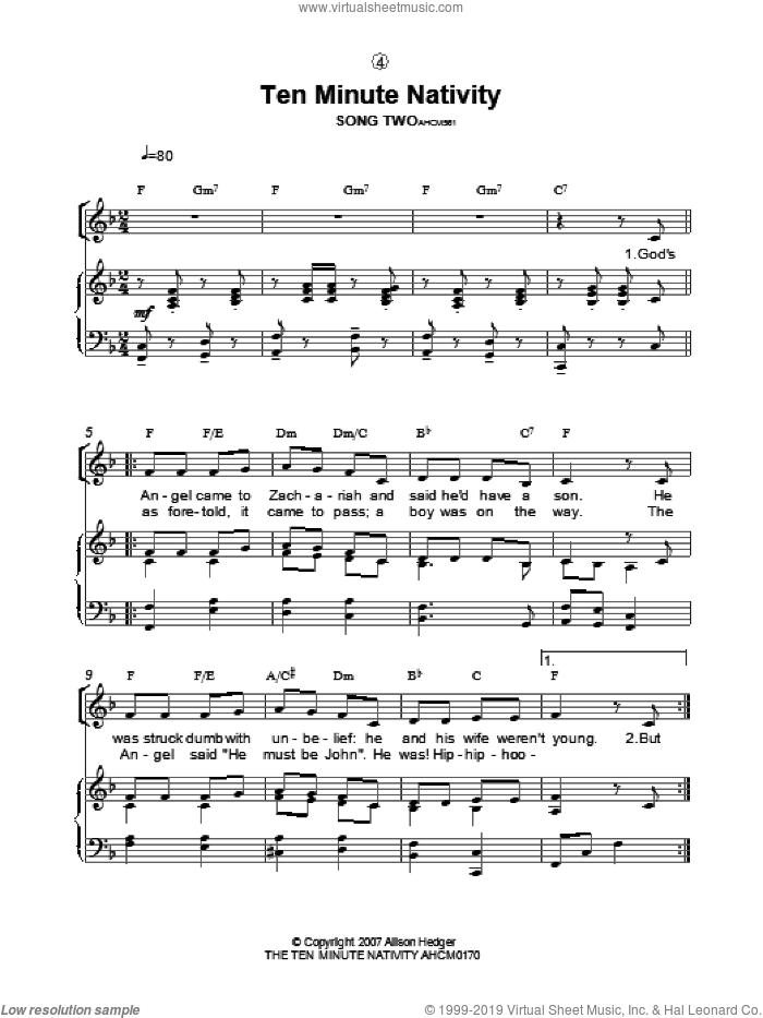 Song Two (from The Ten Minute Nativity) sheet music for voice, piano or guitar by Alison Hedger, intermediate skill level